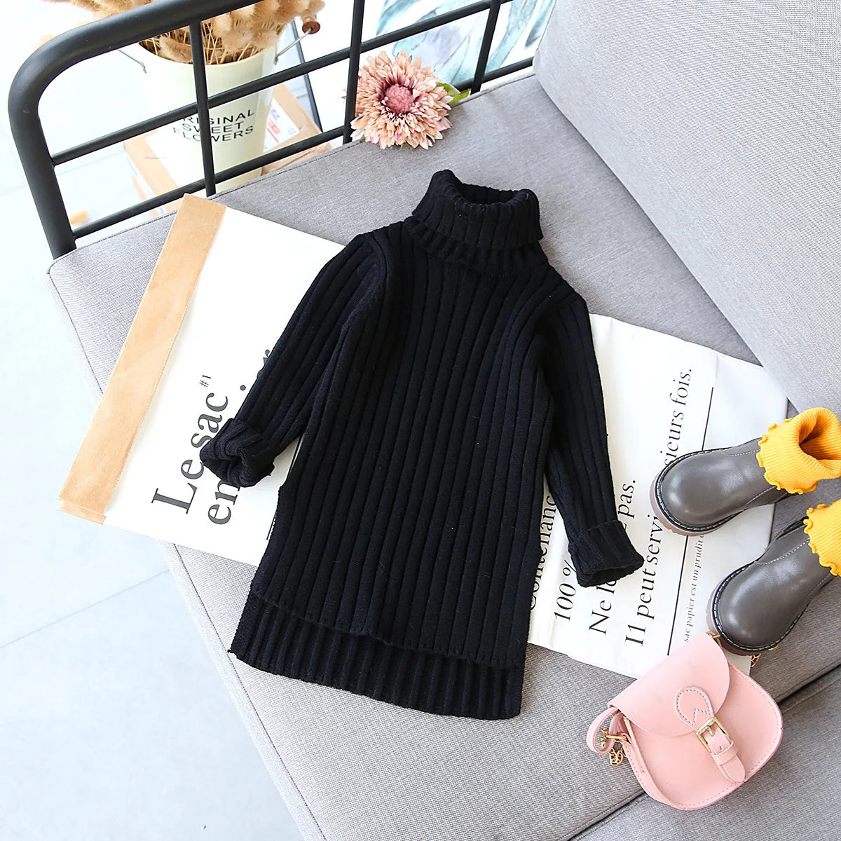 Ribbed Turtleneck Dress - Little Love Baby Organics