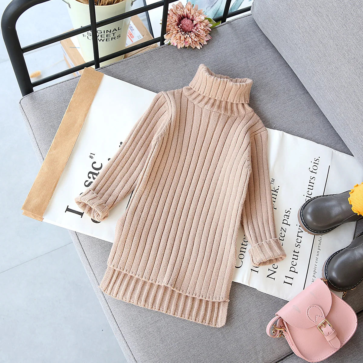 Ribbed Turtleneck Dress - Little Love Baby Organics