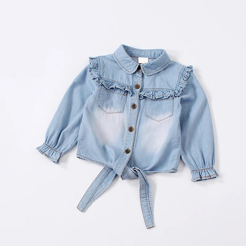 Denim Ruffle Blouse