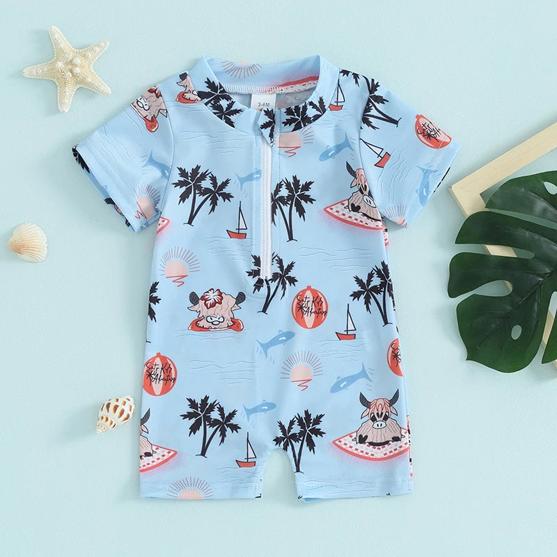 Rash Guard Short Sleeve Tree + Fish Print - Little Love Baby Organics