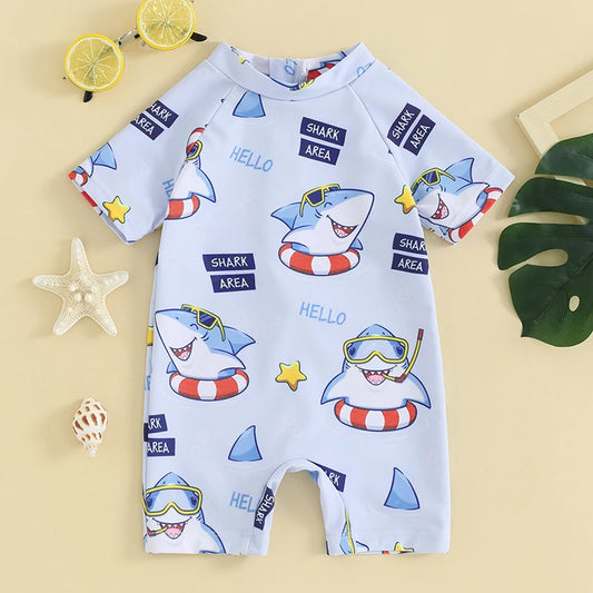 Shark/ Palm Tree Zip Up Suit - Little Love Baby Organics