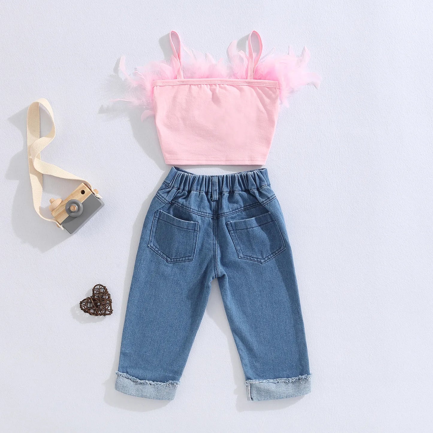 Feather Camisole + High Waist Denim - Little Love Baby Organics