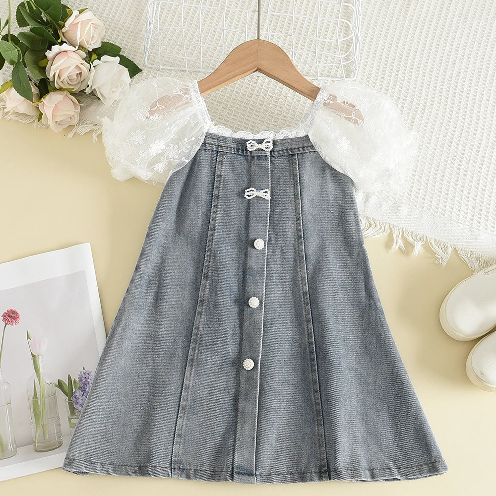 Denim Lace Puff Sleeve