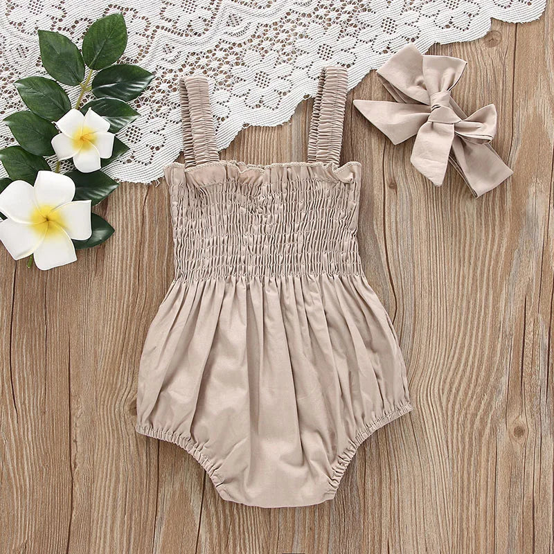 Ruched Romper Set + Bow - Little Love Baby Organics