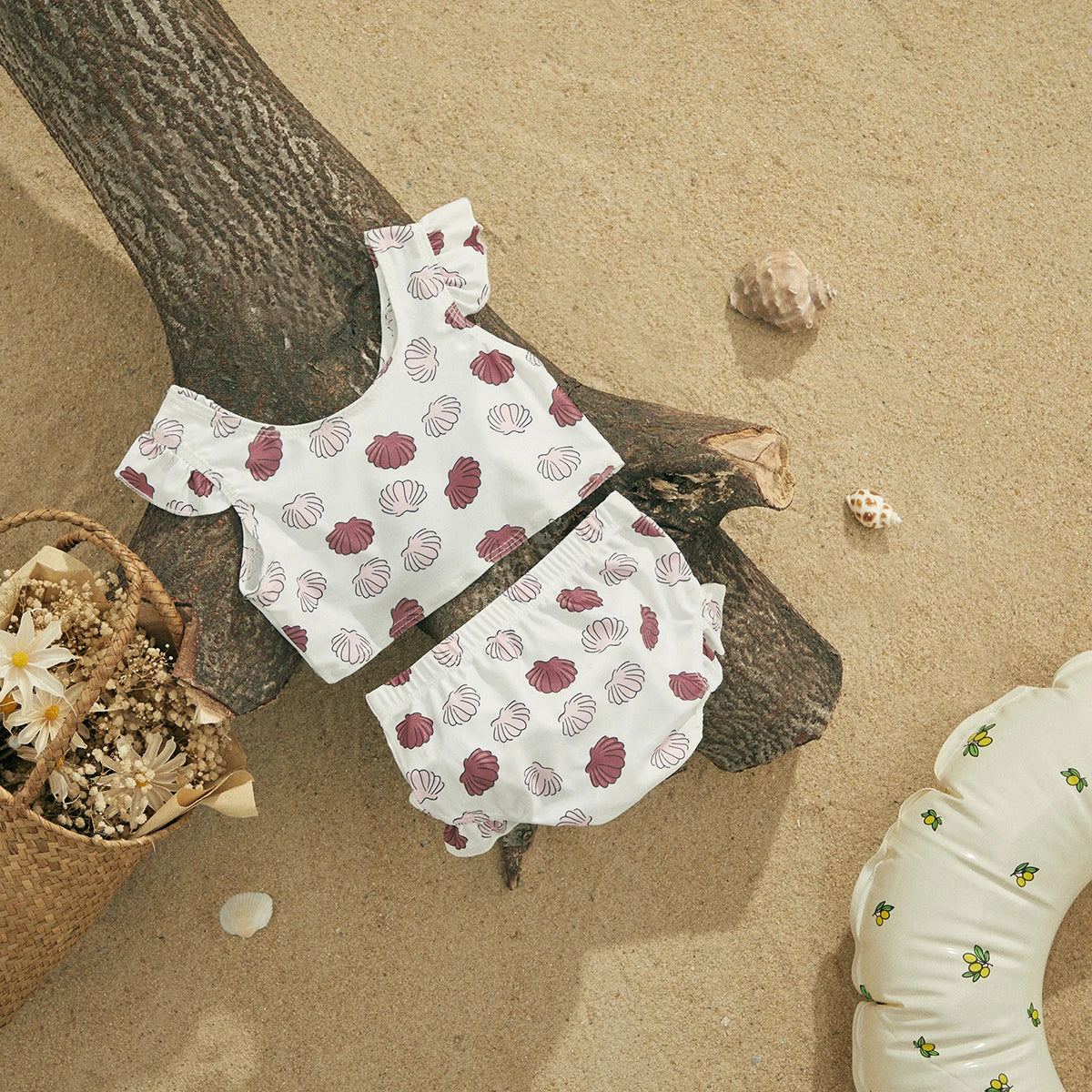 Floral Plaid/Shell Swim - Little Love Baby Organics