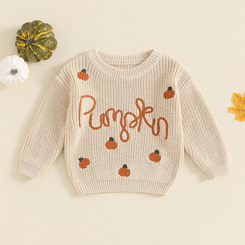 Pumpkin Embroidery Knit Sweater