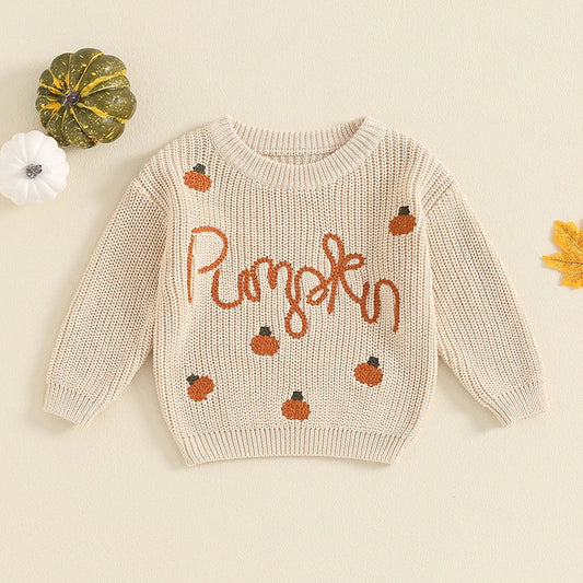 Pumpkin Embroidery Knit Sweater