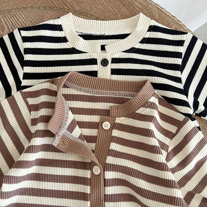 Stripe Waffle Cotton Long Sleeve - Little Love Baby Organics