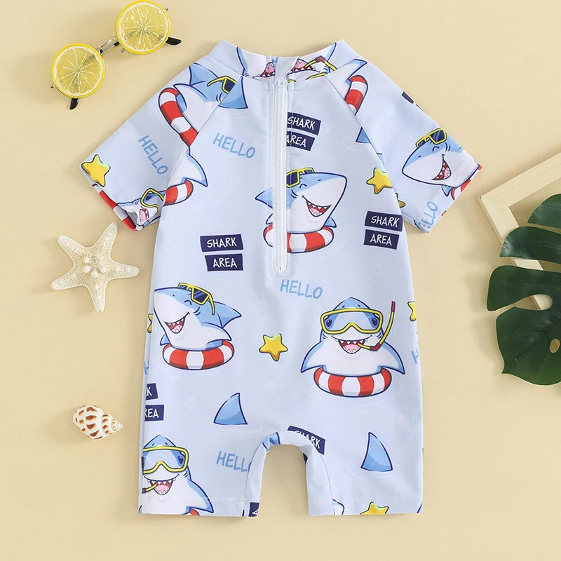 Shark/ Palm Tree Zip Up Suit - Little Love Baby Organics