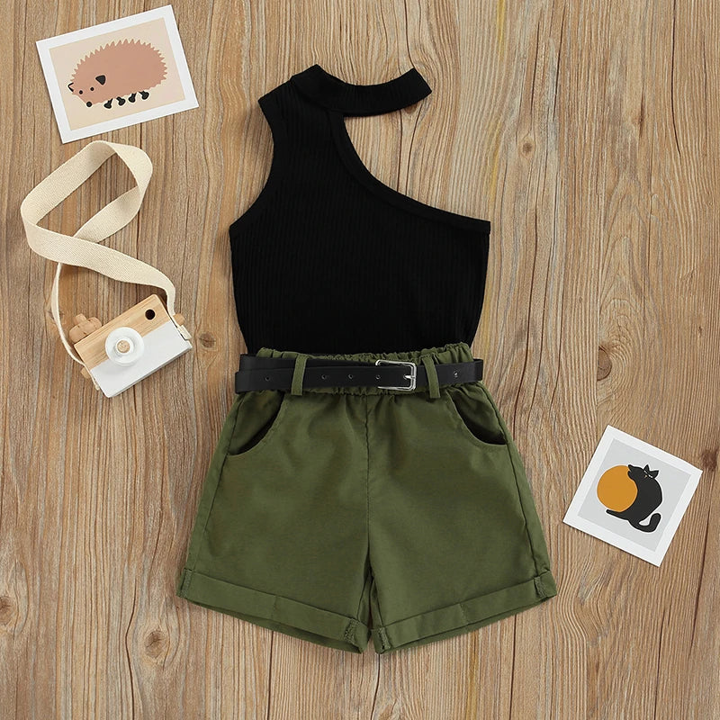 Black + Green Short Set