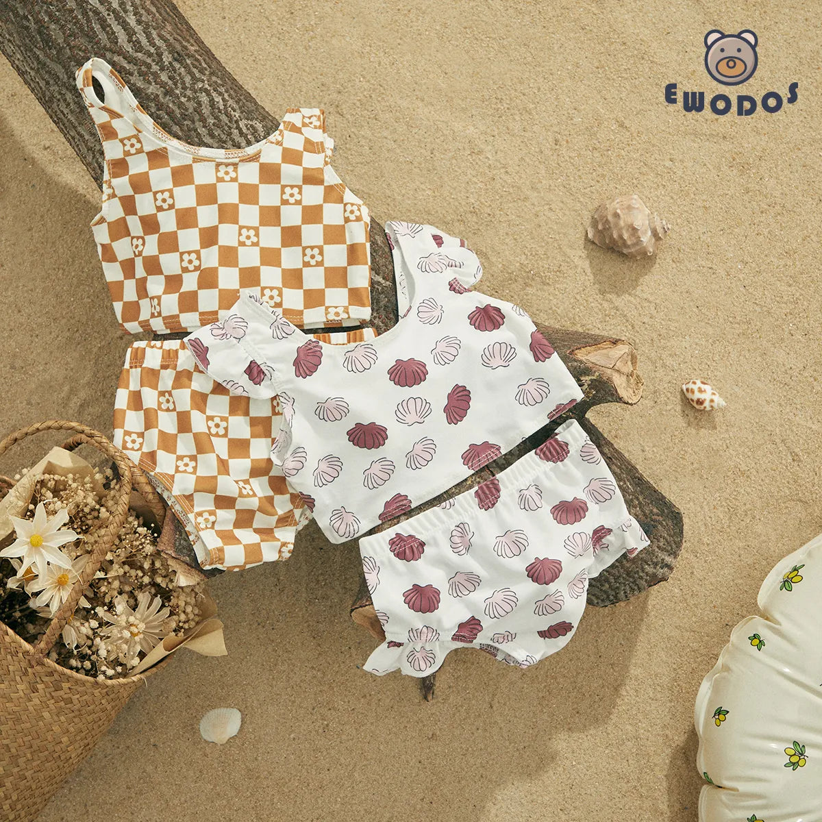 Floral Plaid/Shell Swim - Little Love Baby Organics