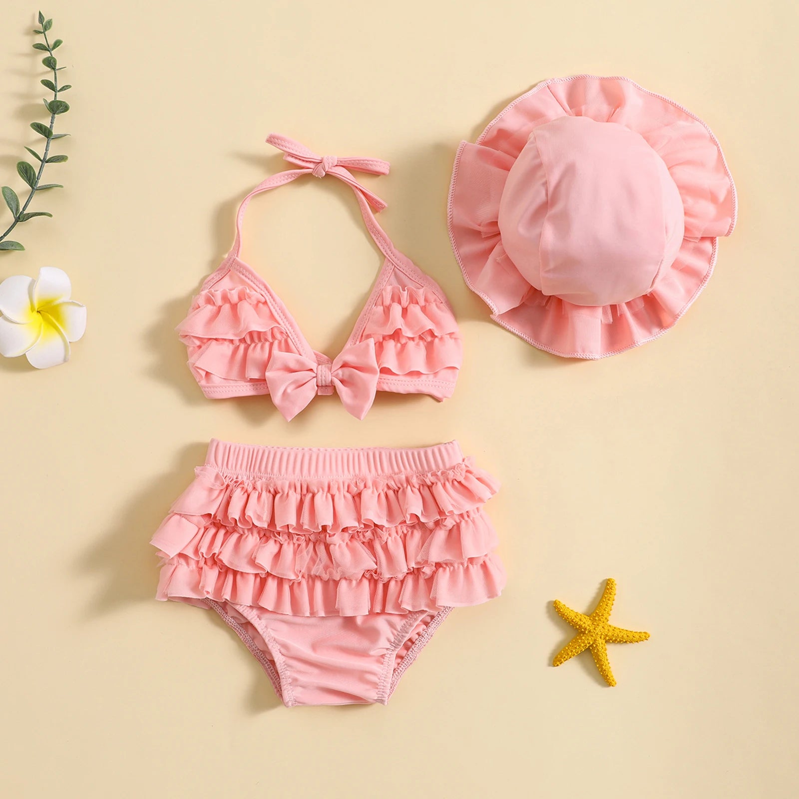 Halter Tops + Layered Ruffle Shorts + Hat Set - Little Love Baby Organics