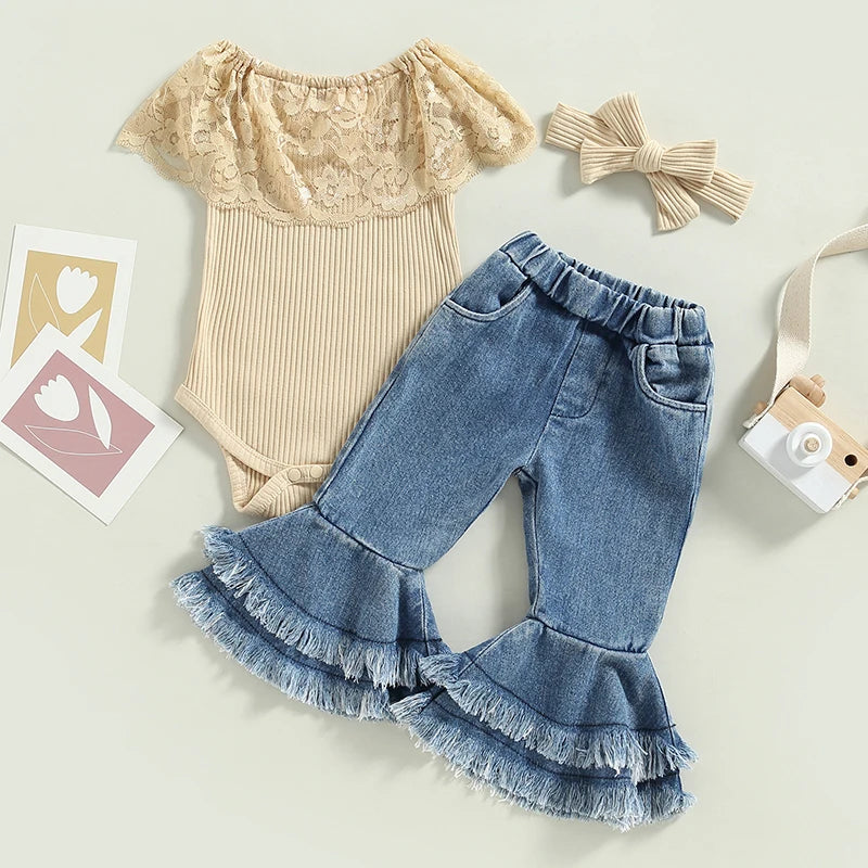 Lace Bodysuit + Tasseled Flare Pants - Little Love Baby Organics