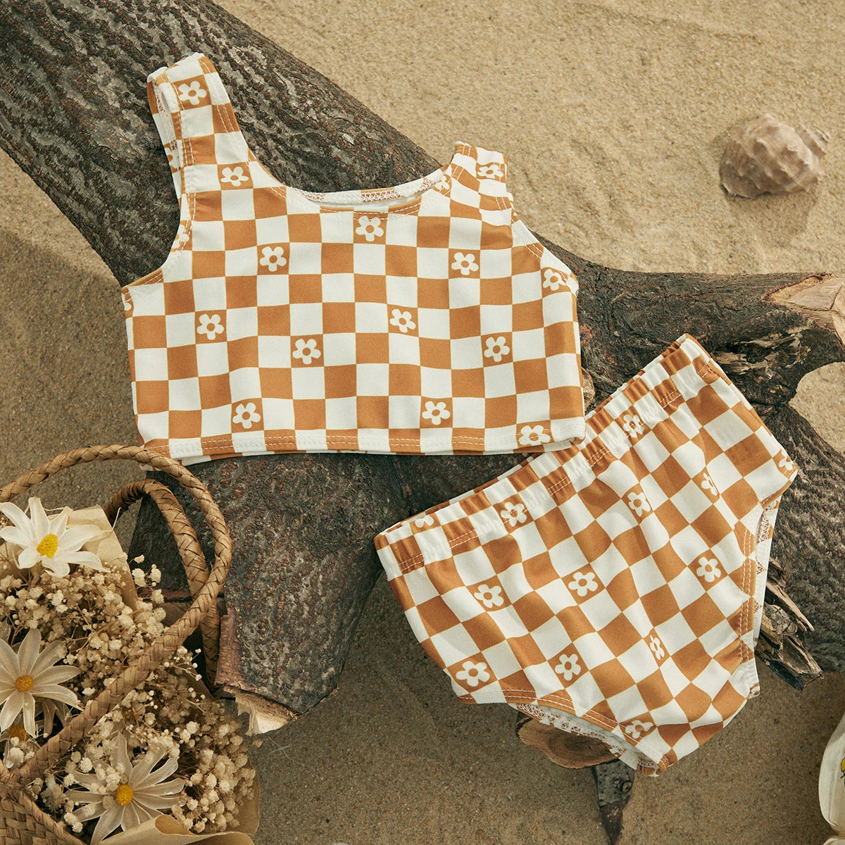 Floral Plaid/Shell Swim - Little Love Baby Organics