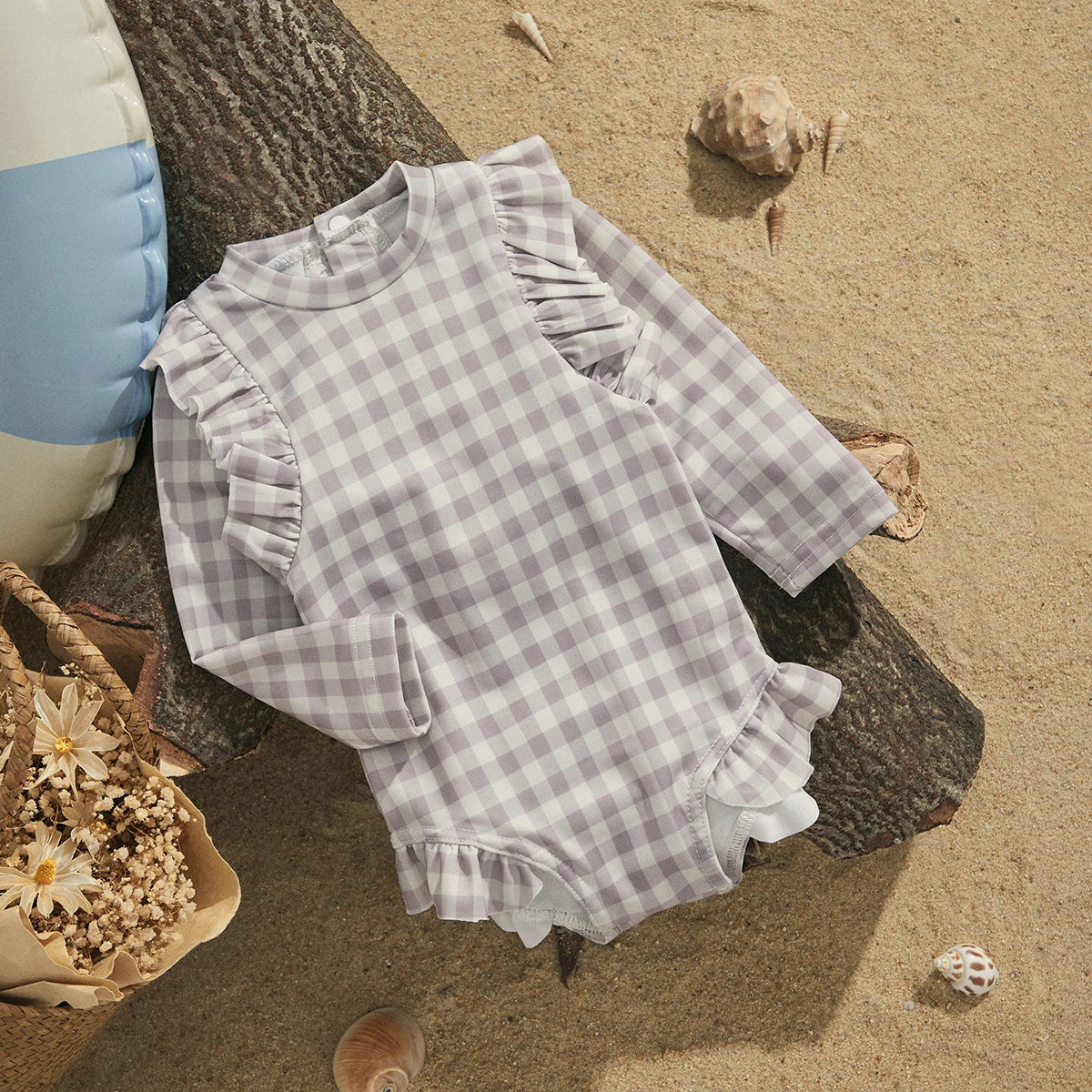 Floral/Plaid Ruffle Swim - Little Love Baby Organics