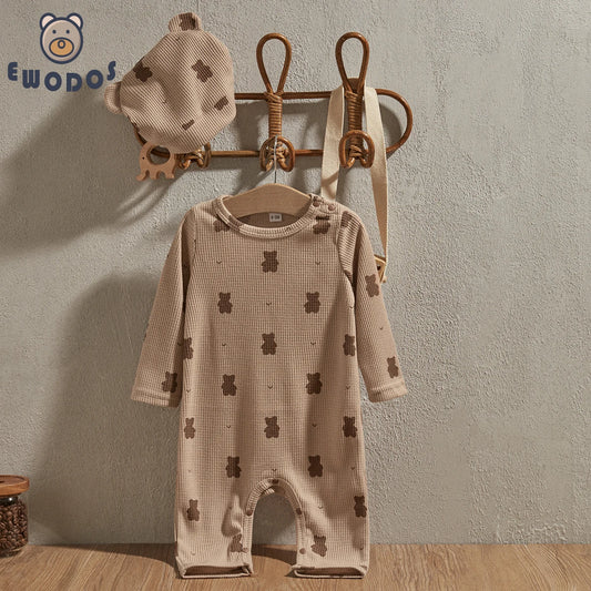 Bear Crew Neck Long Sleeve Bodysuits+ Hats - Little Love Baby Organics