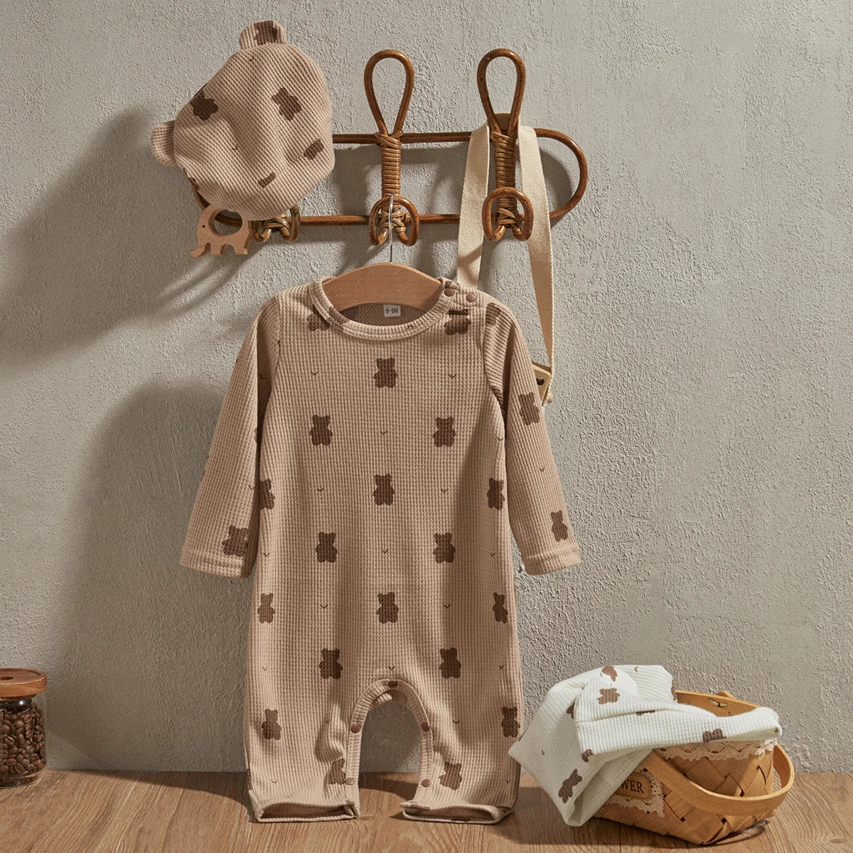 Bear Crew Neck Long Sleeve Bodysuits+ Hats - Little Love Baby Organics