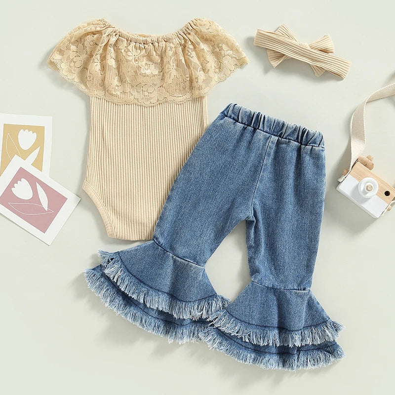 Lace Bodysuit + Tasseled Flare Pants - Little Love Baby Organics