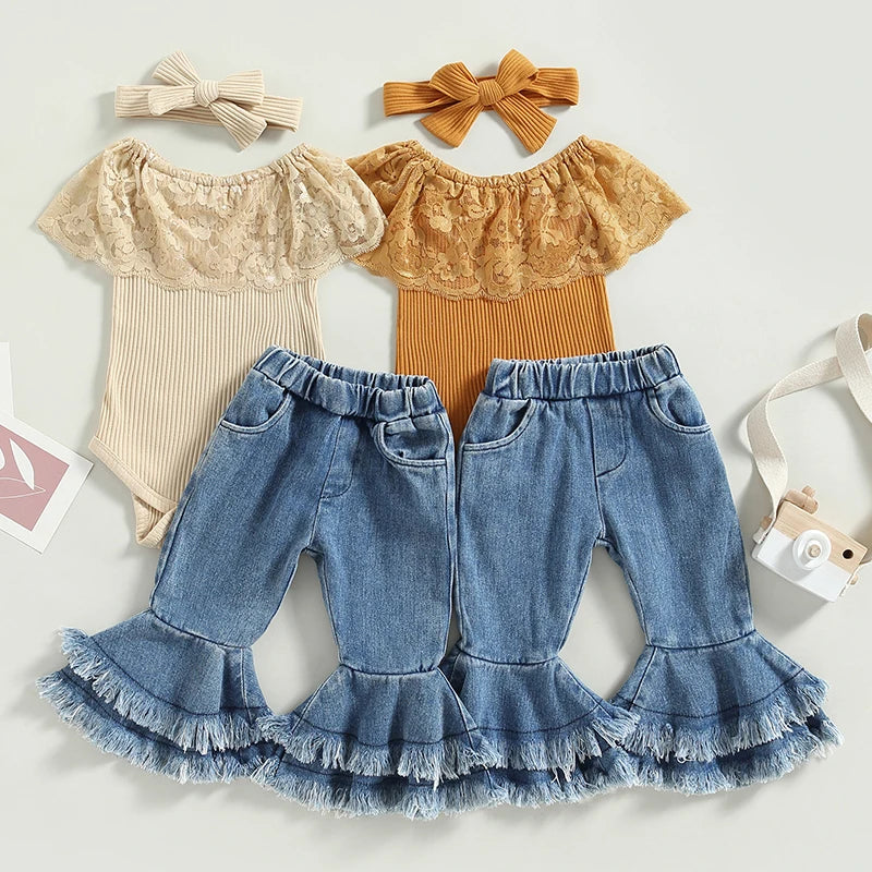 Lace Bodysuit + Tasseled Flare Pants - Little Love Baby Organics