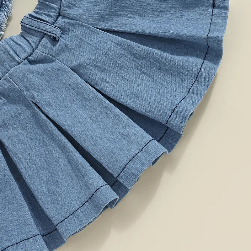 Denim Heart Halter + Pleated Skirt Set