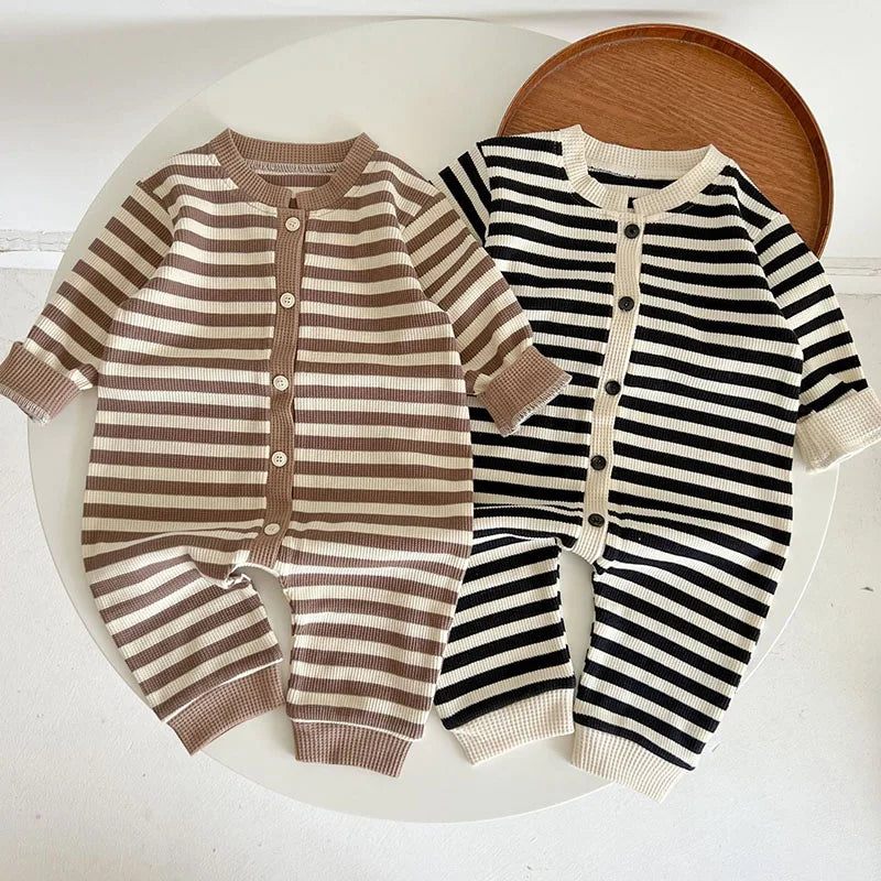 Stripe Waffle Cotton Long Sleeve - Little Love Baby Organics