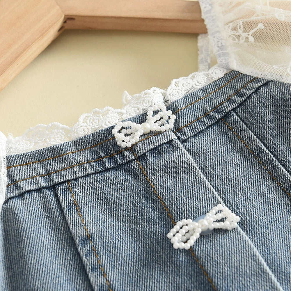 Denim Lace Puff Sleeve