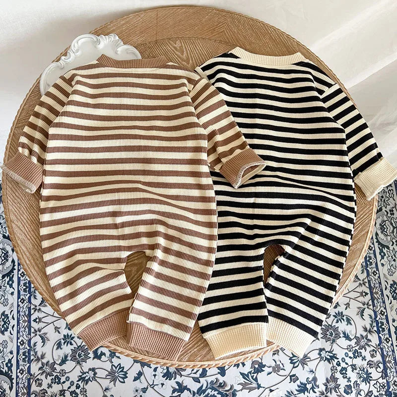 Stripe Waffle Cotton Long Sleeve - Little Love Baby Organics