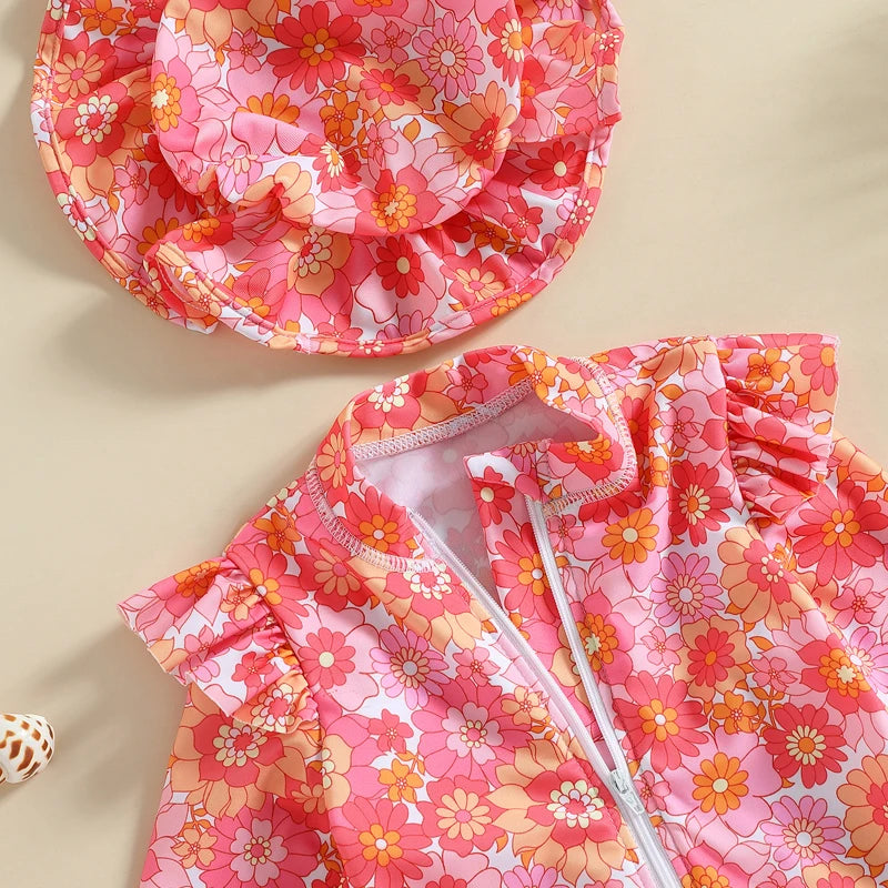 Bright Pink Floral Print + Hat - Little Love Baby Organics