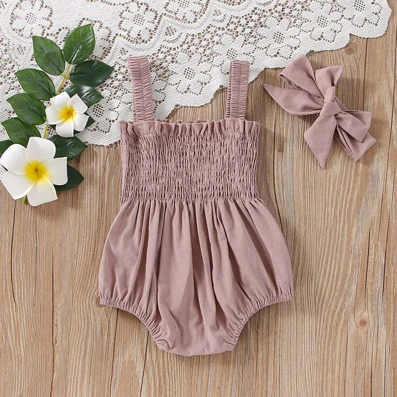 Ruched Romper Set + Bow - Little Love Baby Organics