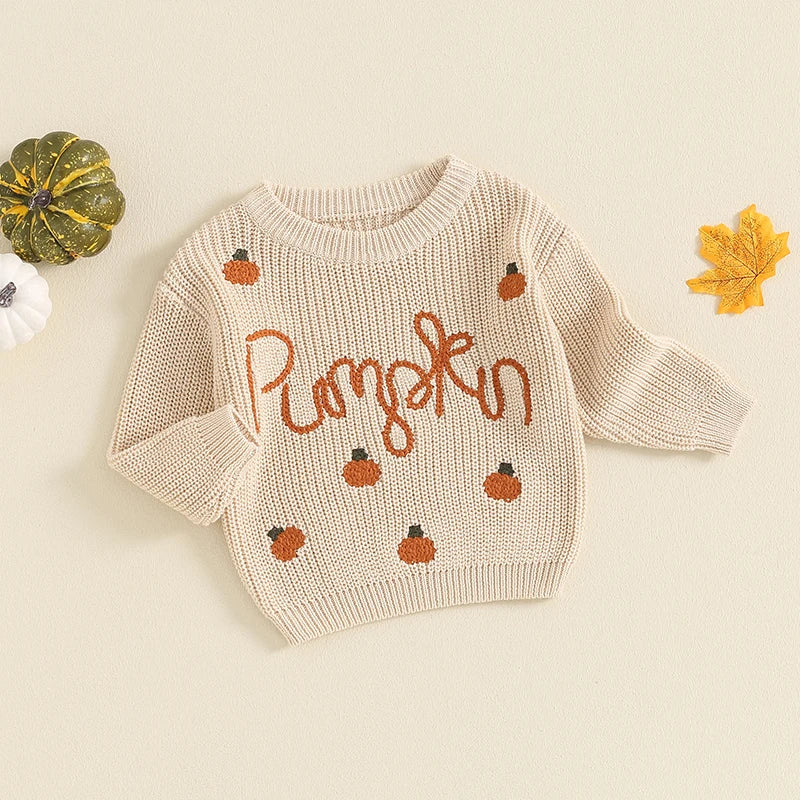 Pumpkin Embroidery Knit Sweater