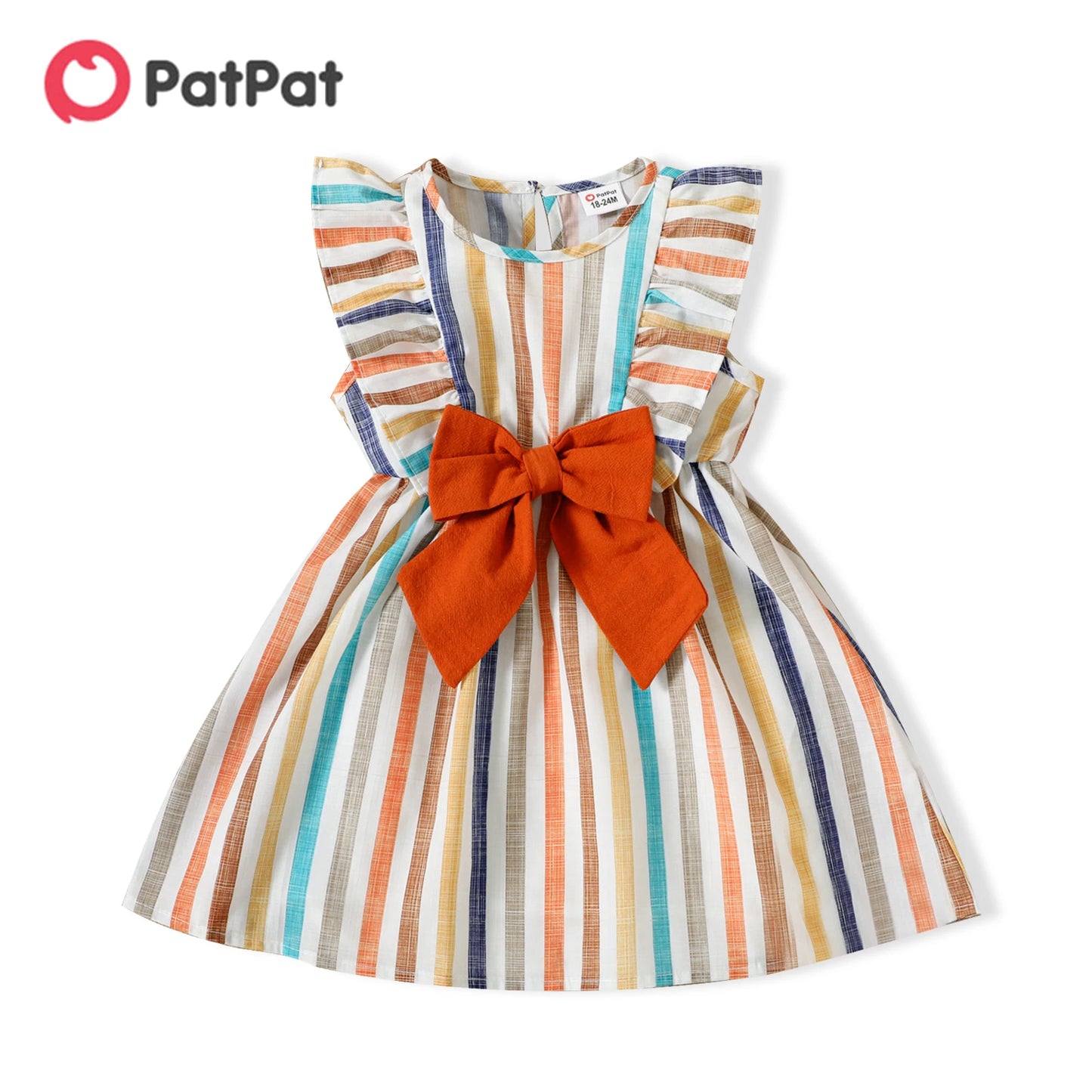 PatPat Toddler Girl Stripe Ruffled Bowknot Design Sleeveless Dress - Little Love Baby Organics