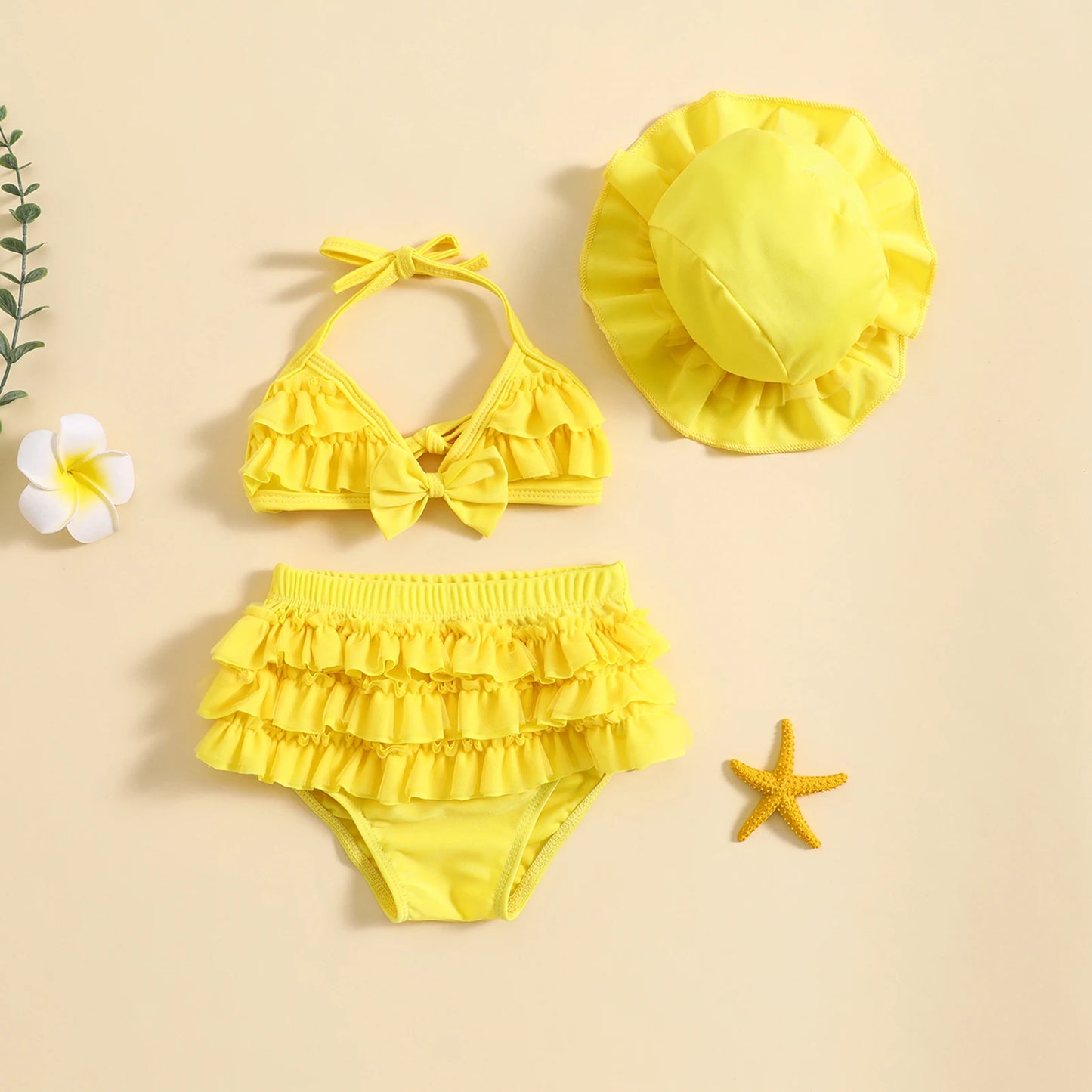 Halter Tops + Layered Ruffle Shorts + Hat Set - Little Love Baby Organics