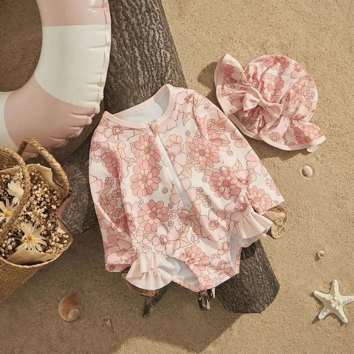 Ruffle Long Sleeve + Sun Hat - Little Love Baby Organics