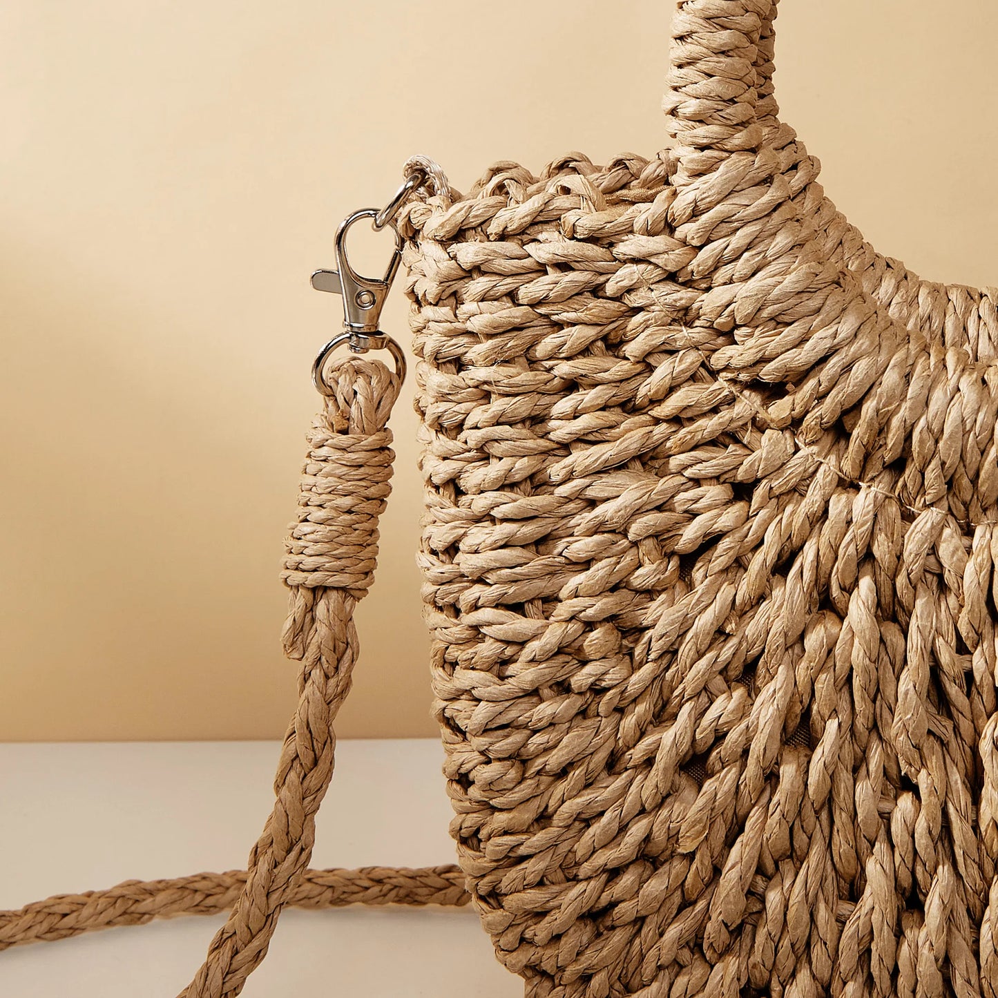 Handwoven Mom Rattan Half-Moon Beach Handbag