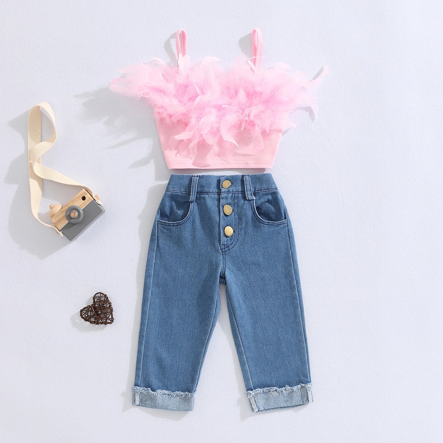 Feather Camisole + High Waist Denim - Little Love Baby Organics