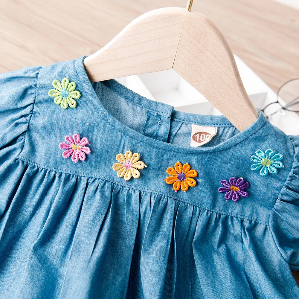 Rainbow Embroidered Floral Dress - Little Love Baby Organics