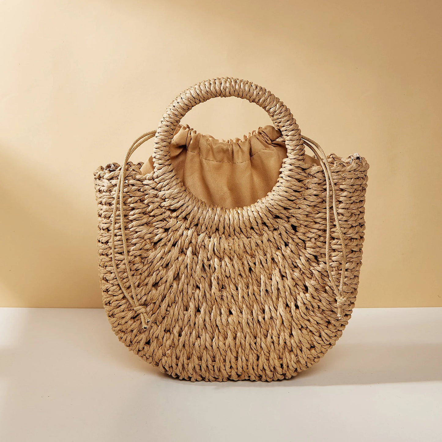 Handwoven Mom Rattan Half-Moon Beach Handbag