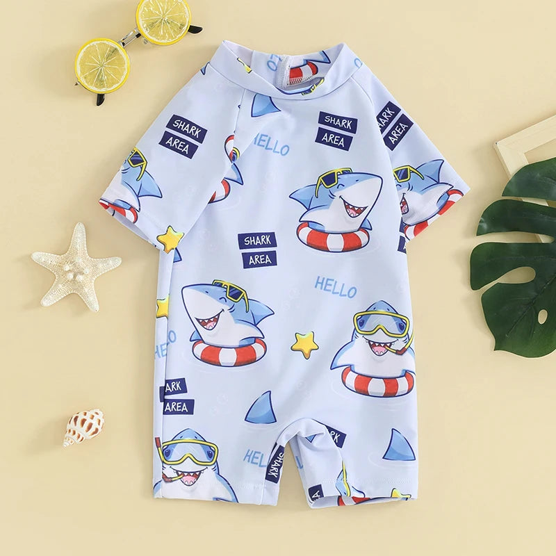 Shark/ Palm Tree Zip Up Suit - Little Love Baby Organics