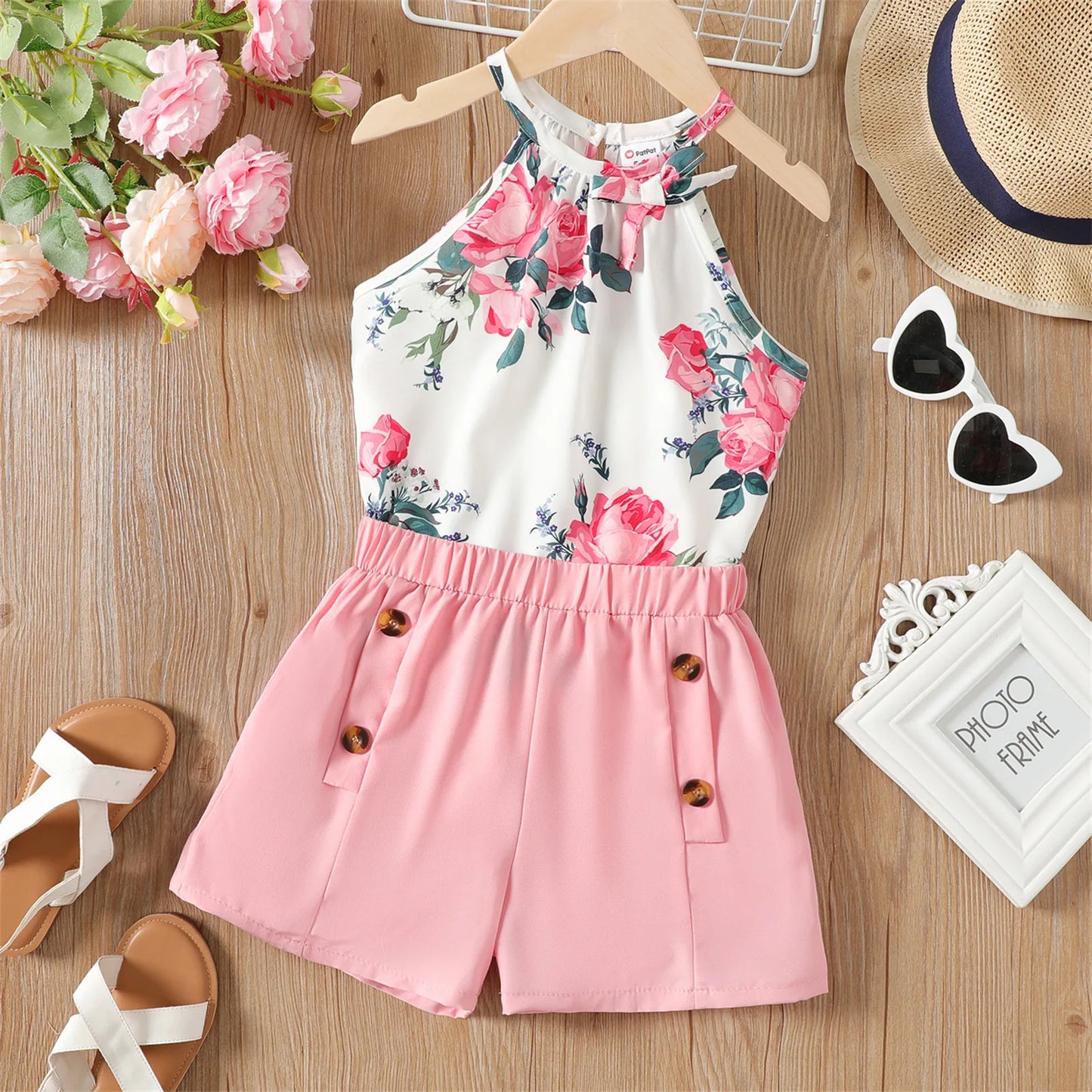 Floral Halter + Button Short Set - Little Love Baby Organics