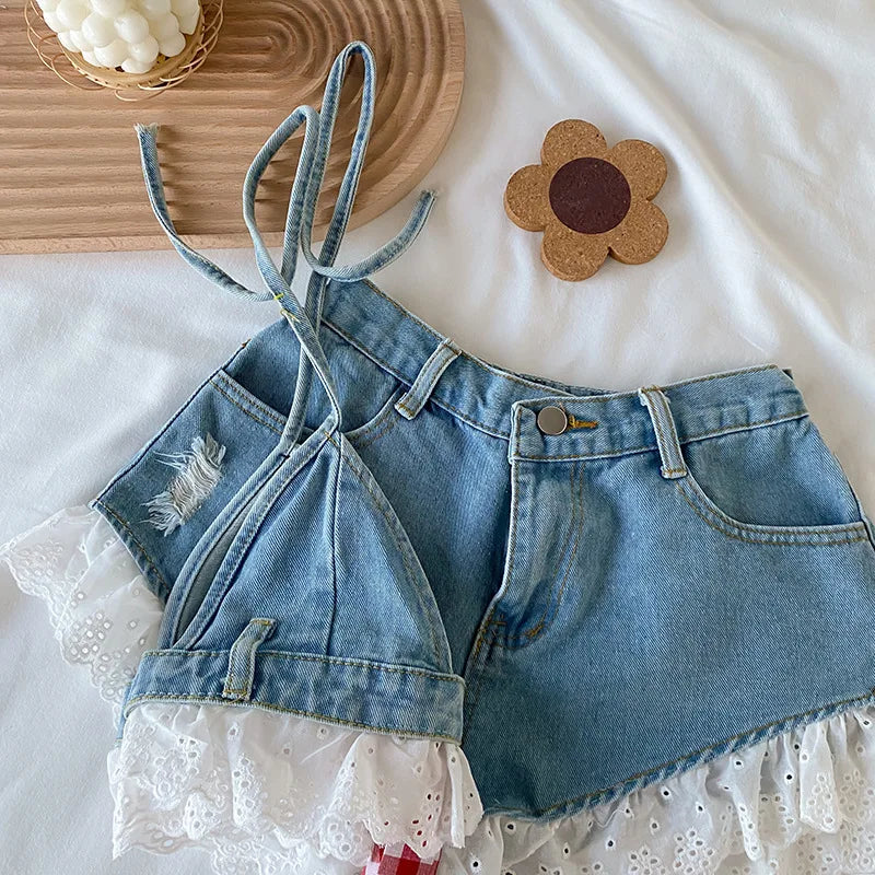 Denim Crop Shirts+Jeans Shorts - Little Love Baby Organics