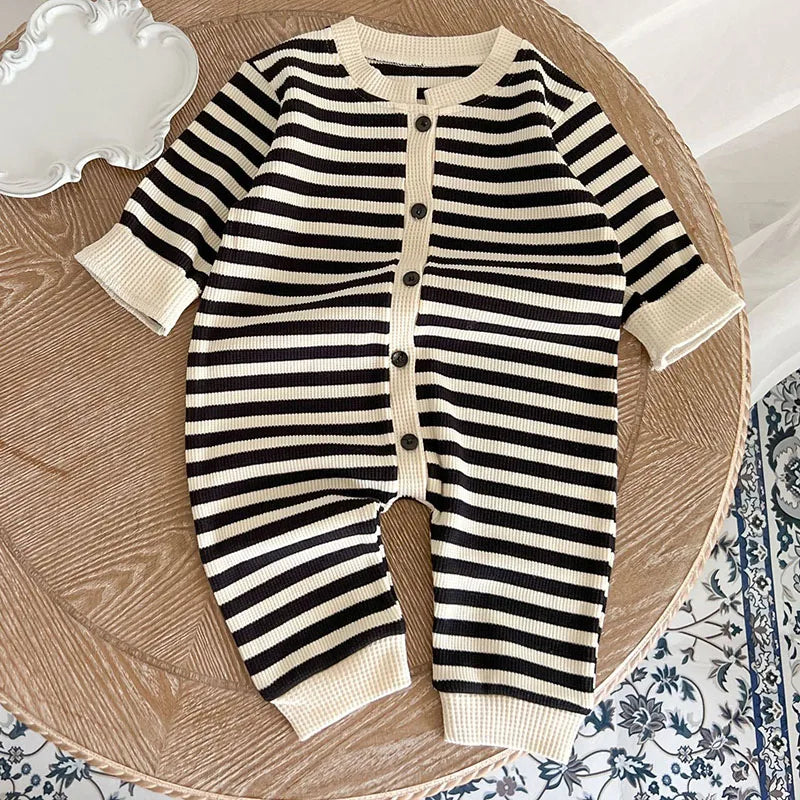 Stripe Waffle Cotton Long Sleeve - Little Love Baby Organics