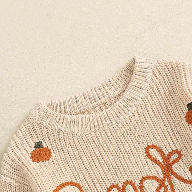 Pumpkin Embroidery Knit Sweater