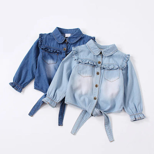 Denim Ruffle Blouse