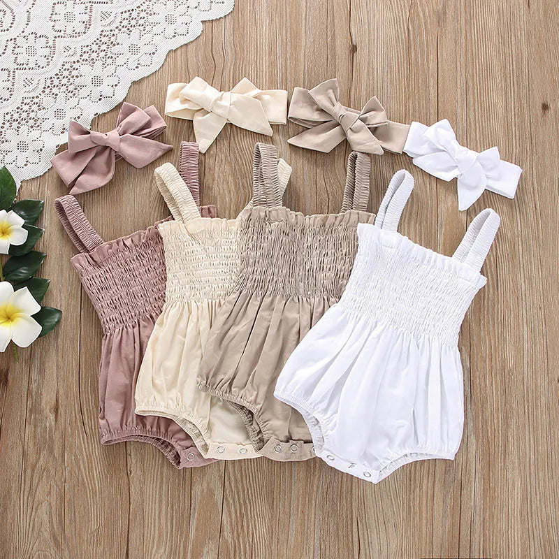 Ruched Romper Set + Bow - Little Love Baby Organics