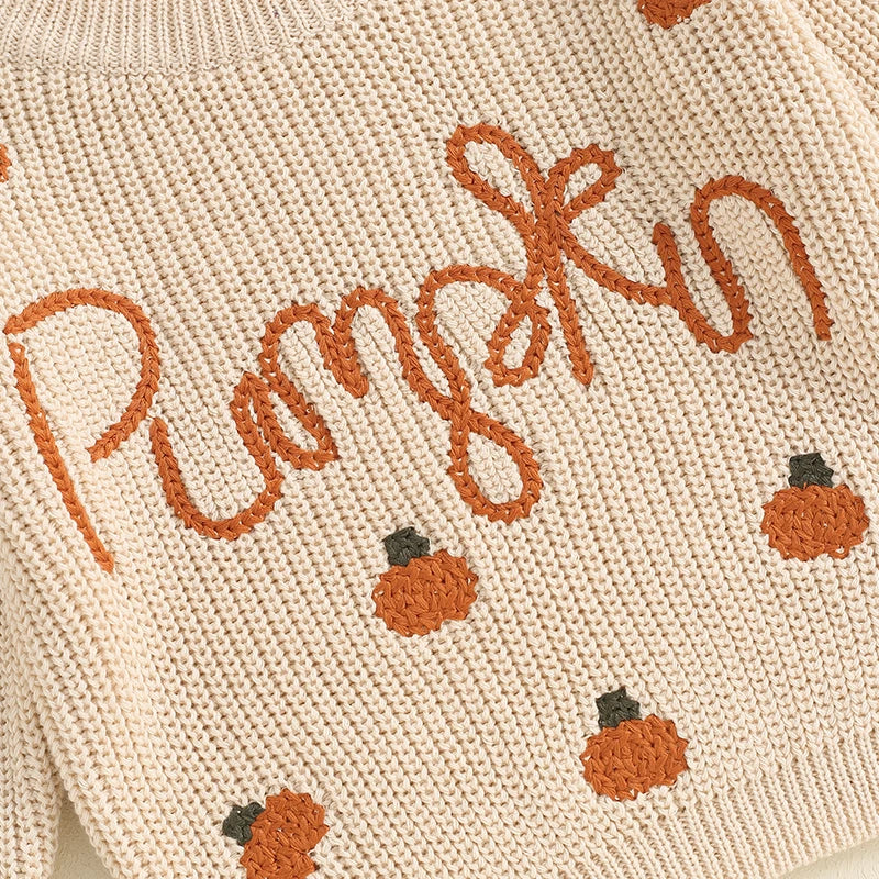 Pumpkin Embroidery Knit Sweater