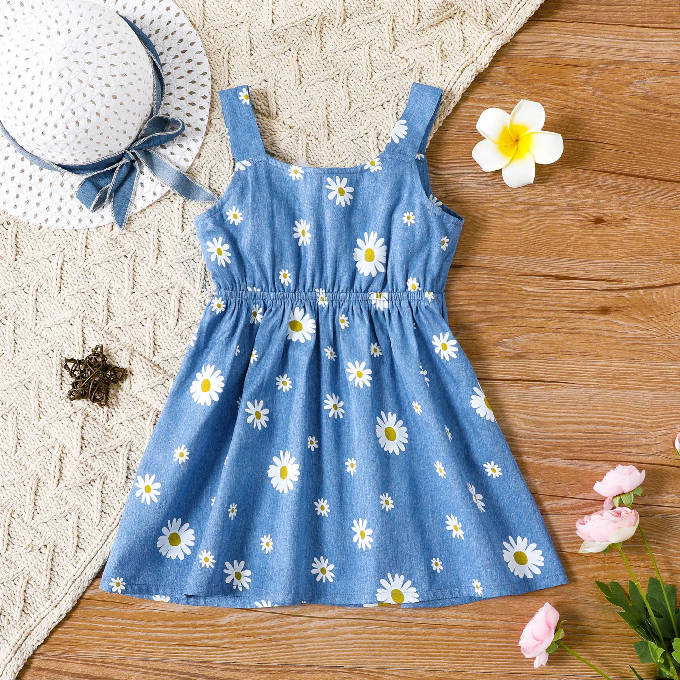 Daisy Denim Strap Dress - Little Love Baby Organics